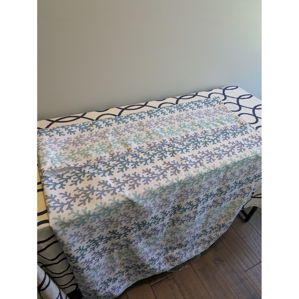 Cynthia Rowley Tablecloth 51 x 68 Blue Aqua Gray Coral Branch Print Rectangle